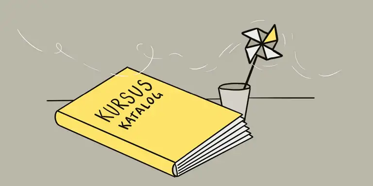 Illustration af et katalog med kursusbeskrivelser